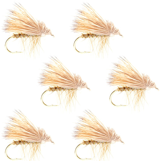 Barbless Yellow Elk Hair Caddis Classic Trout Dry Flies 6 Flies Size 16