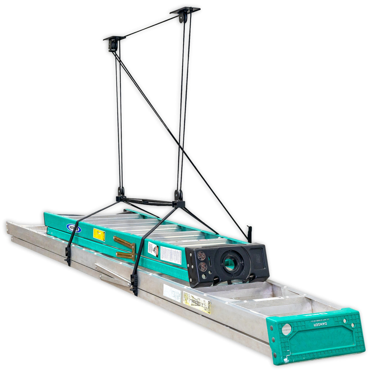 Essential Ladder Garage Ceiling Storage Hoist | Holds up to 150 lbs | 14' Lift