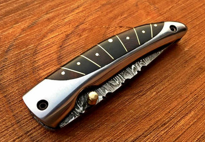 Everyday Carry Damascus Steel Pocket Knife - Buffalo Horn Charm