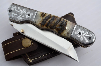 Everyday Carry Custom Handcrafted D2 Steel Tanto Blade Folding Pocket Knife