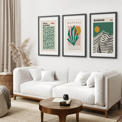 Sage Green Set of 3 Prints. Bauhaus, Kusama, Matisse Style