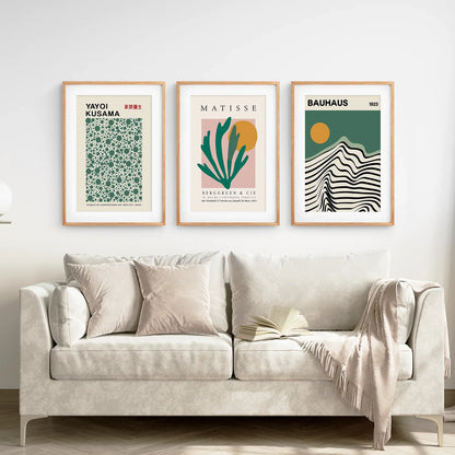 Sage Green Set of 3 Prints. Bauhaus, Kusama, Matisse Style