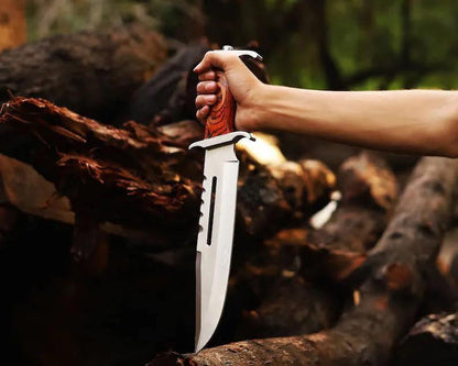Professional Rambo Bowie Knife - 12" D2 Steel with Exotic Red Wood Handle & Steel Guards