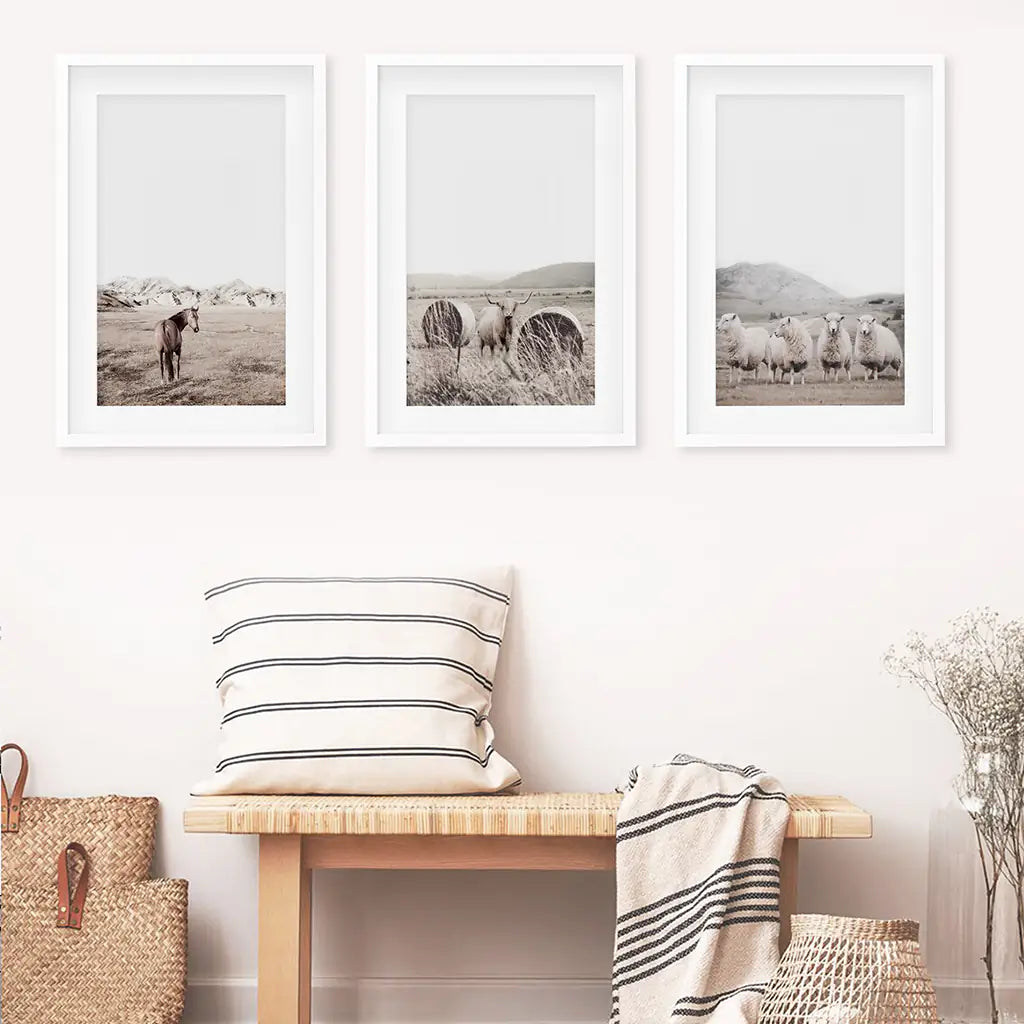 Autumn Farmhouse Wall Art Set. Farm Animals on the Field