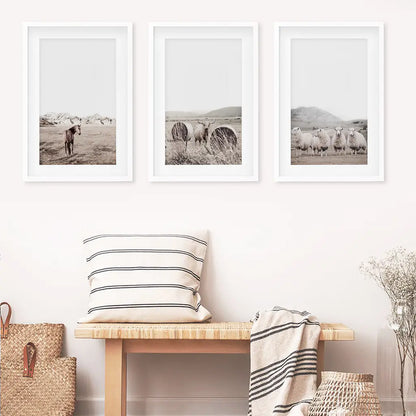 Autumn Farmhouse Wall Art Set. Farm Animals on the Field