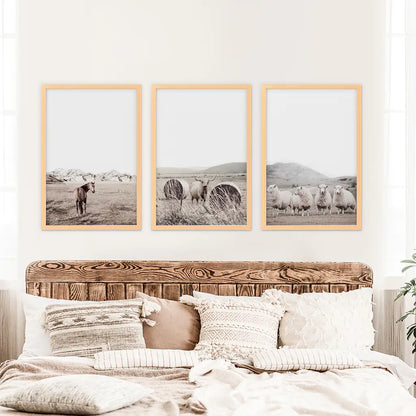 Autumn Farmhouse Wall Art Set. Farm Animals on the Field