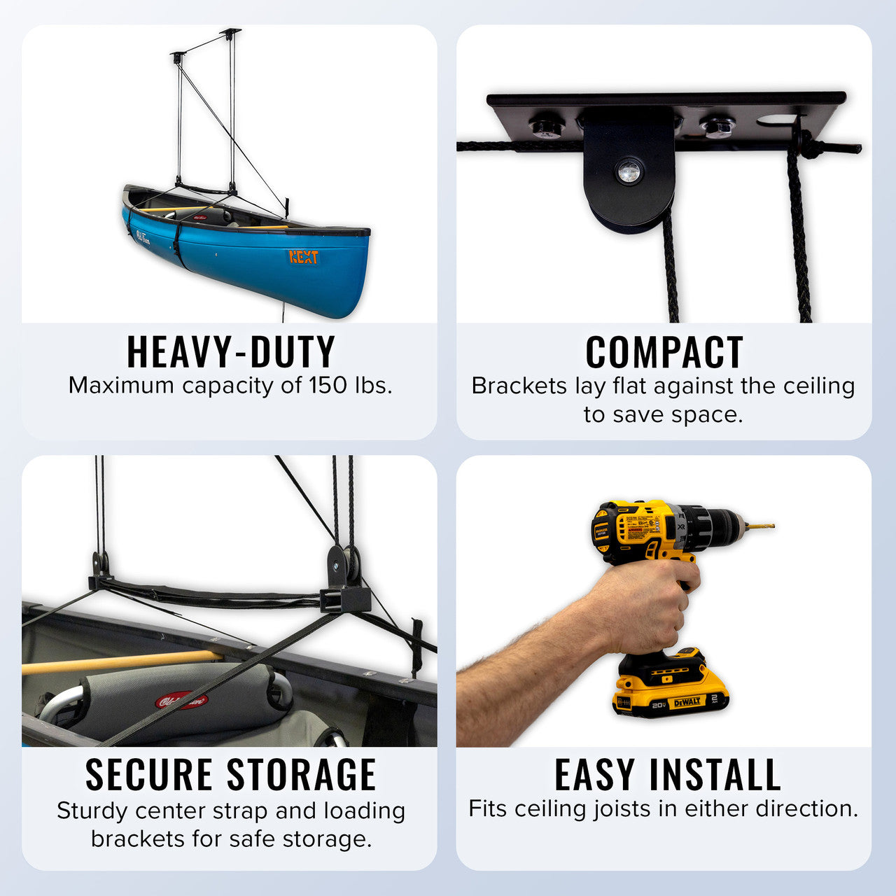Essential Ladder Garage Ceiling Storage Hoist | Holds up to 150 lbs | 14' Lift