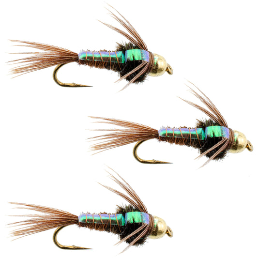 3 Pack Tungsten Bead Head Flash Back Pheasant Tail Nymph Size 18