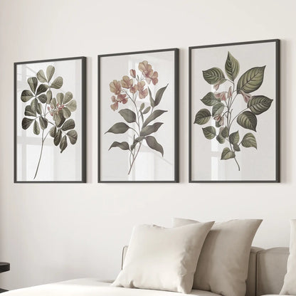 Rustic Botanical Wall Art. Vintage Flowers Prints