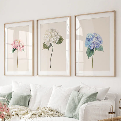 Minimalist Botanical Hydrangea Art Poster Decor