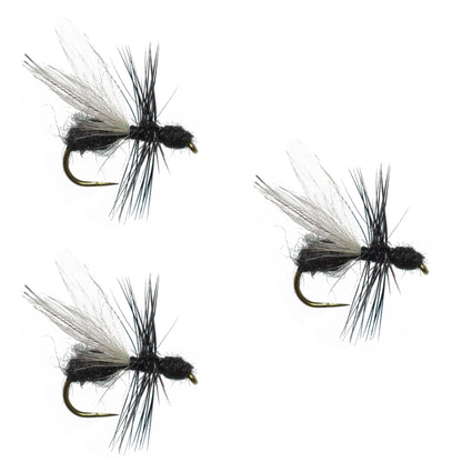 3 Pack Black Fur Flying Ant Terrestrial Trout Dry Fly - Hook Size 16