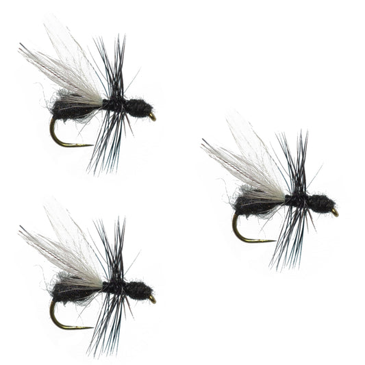 3 Pack Black Fur Flying Ant Terrestrial Trout Dry Fly - Hook Size 16