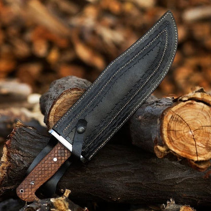 Collins & Co. Bowie Knife – 15.5" Full Tang D2 Steel Blade with Engraved Rosewood Handle & Leather Sheath