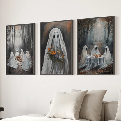 Moody Halloween Ghosts Trendy Wall Art Poster