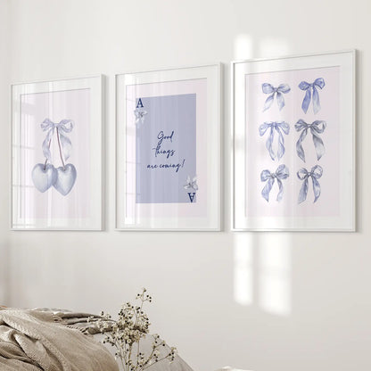 Trendy Blue Bows Preppy Poster Girly Decor Art Set