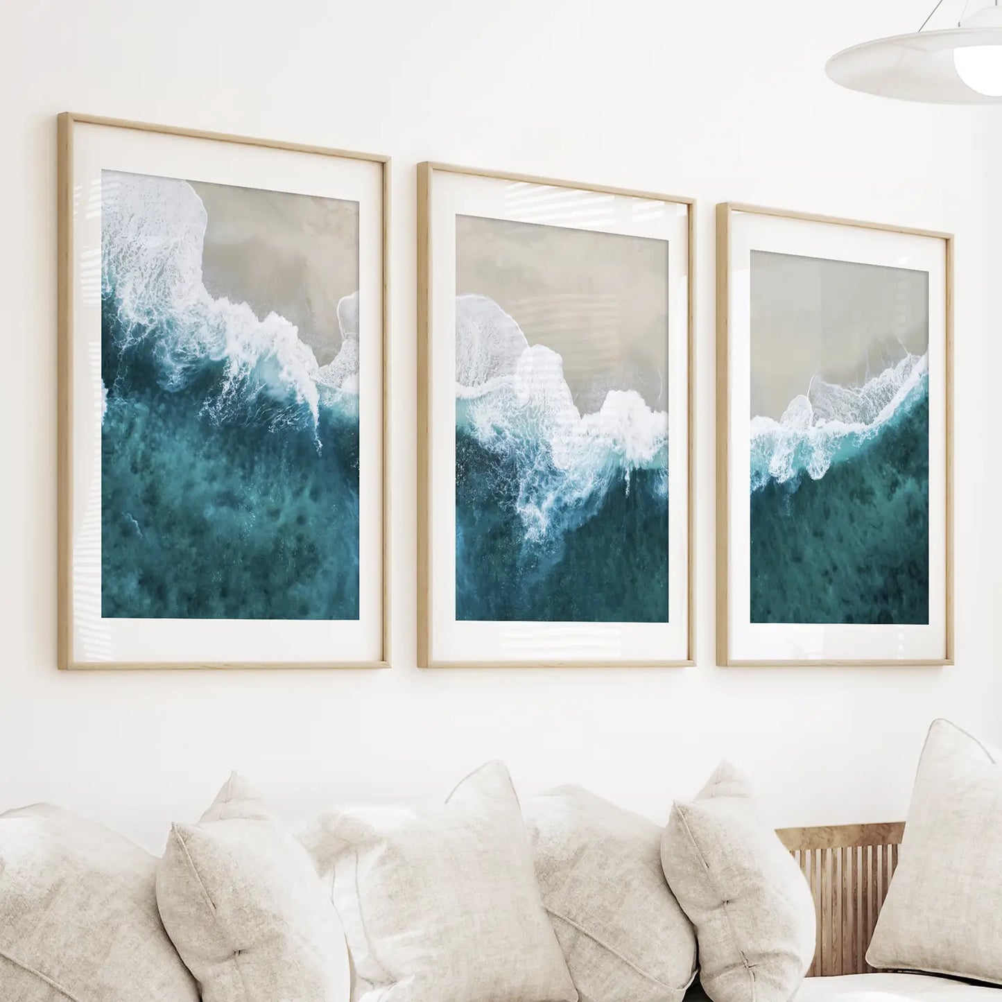 Turquoise Wave on the Sandy Beach Prints. Aerial Photography