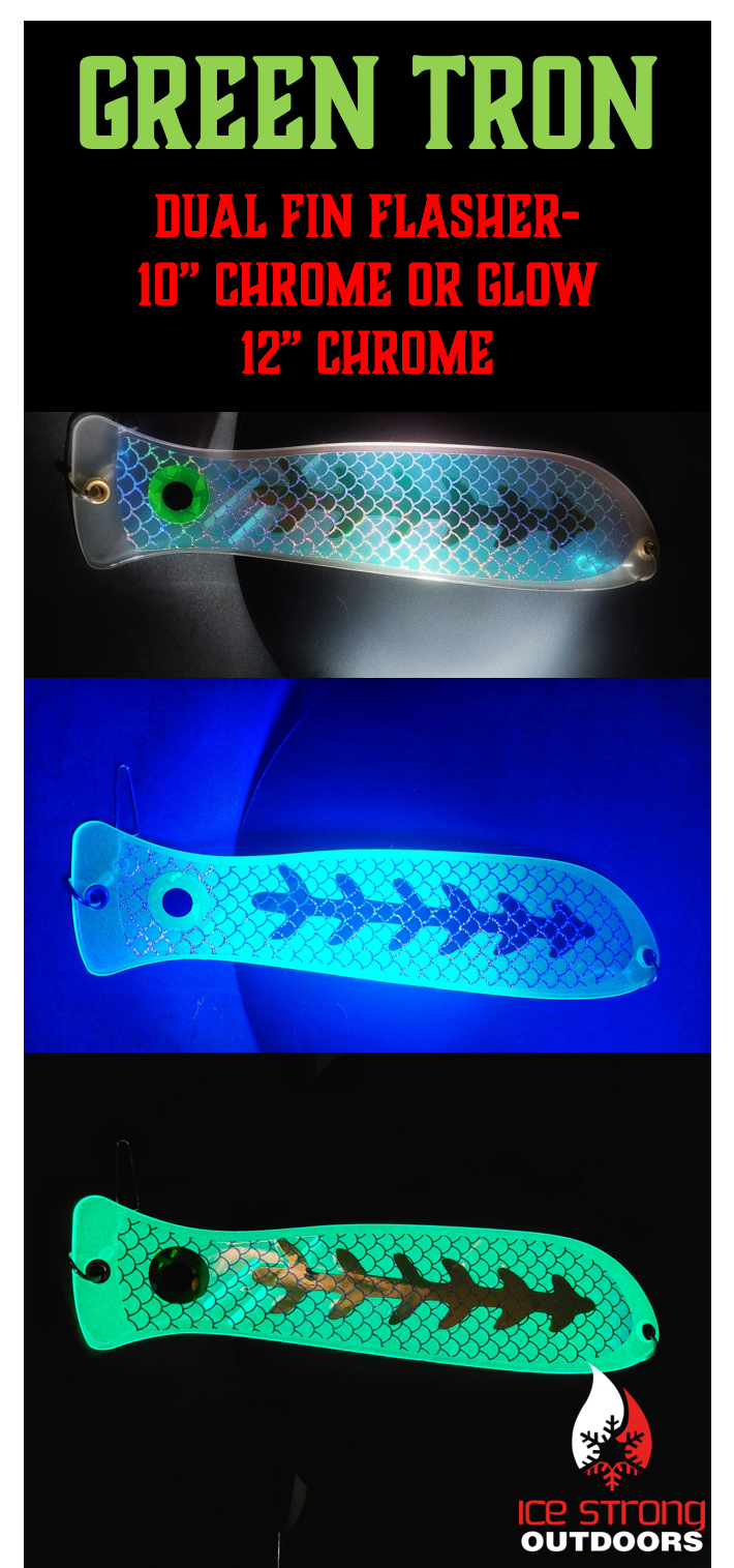 10" or 12" Chrome/Glow Fishblades - Dragon/Dragon Slayer/Blue Tron/Green Tron