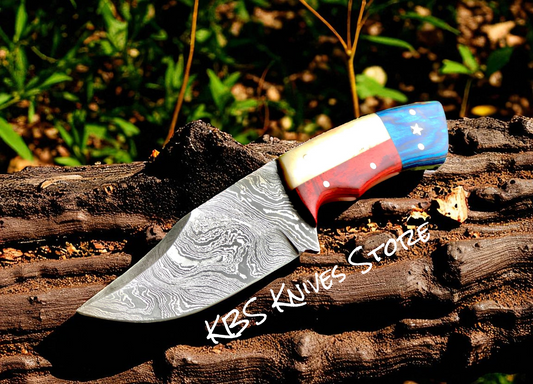Hand Forged Damascus Skinning Knife – Texas Flag Handle