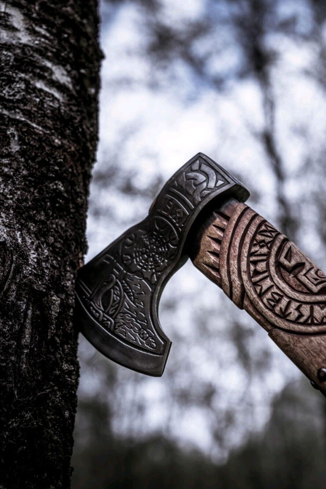 Battle Axe with Custom Handmade Forged Engraved 1095 Steel Blade and Ash Wood Handle – Warlord's Edge