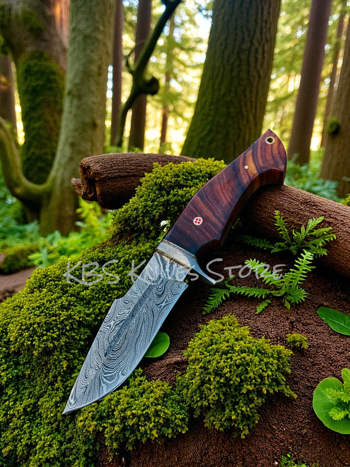 Handmade Damascus Blade Hunting Knife 10" Rosewood Handle