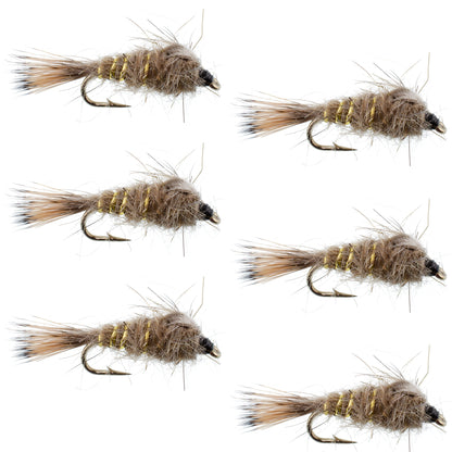 Classic Weighted Gold Ribbed Hares Ear Nymph - Set of 6 Flies - Size 14