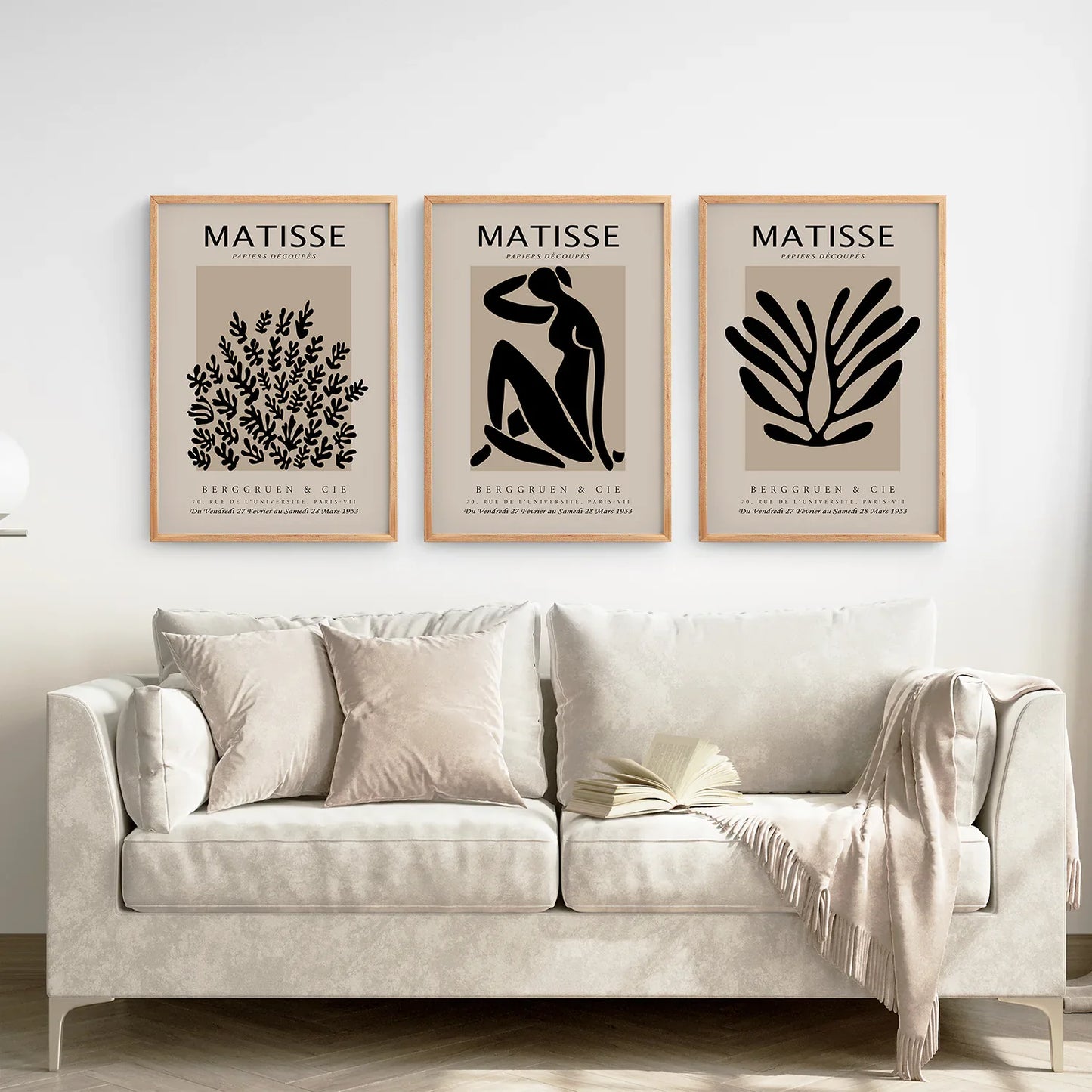 Black and Beige Matisse Set of 3 Posters. Vintage Style