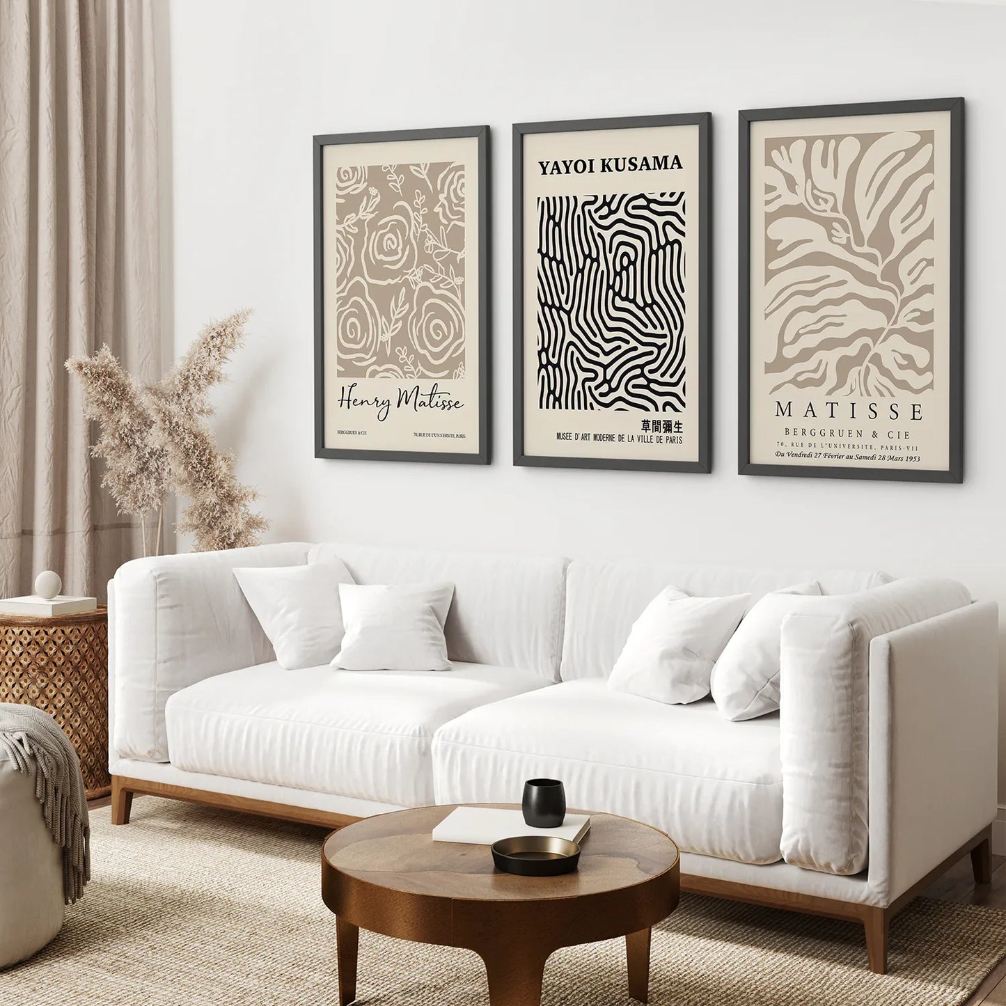 Set of 3 Pastel Beige Prints. Henri Matisse and Yayoi Kusama