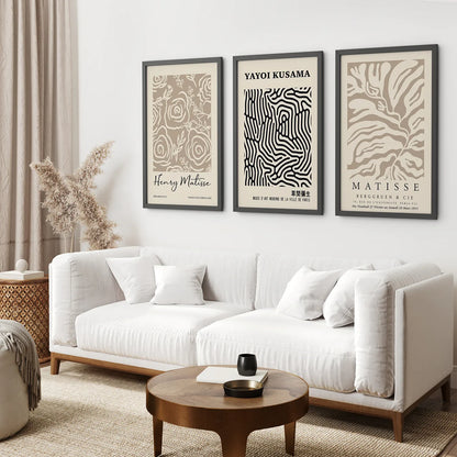 Set of 3 Pastel Beige Prints. Henri Matisse and Yayoi Kusama