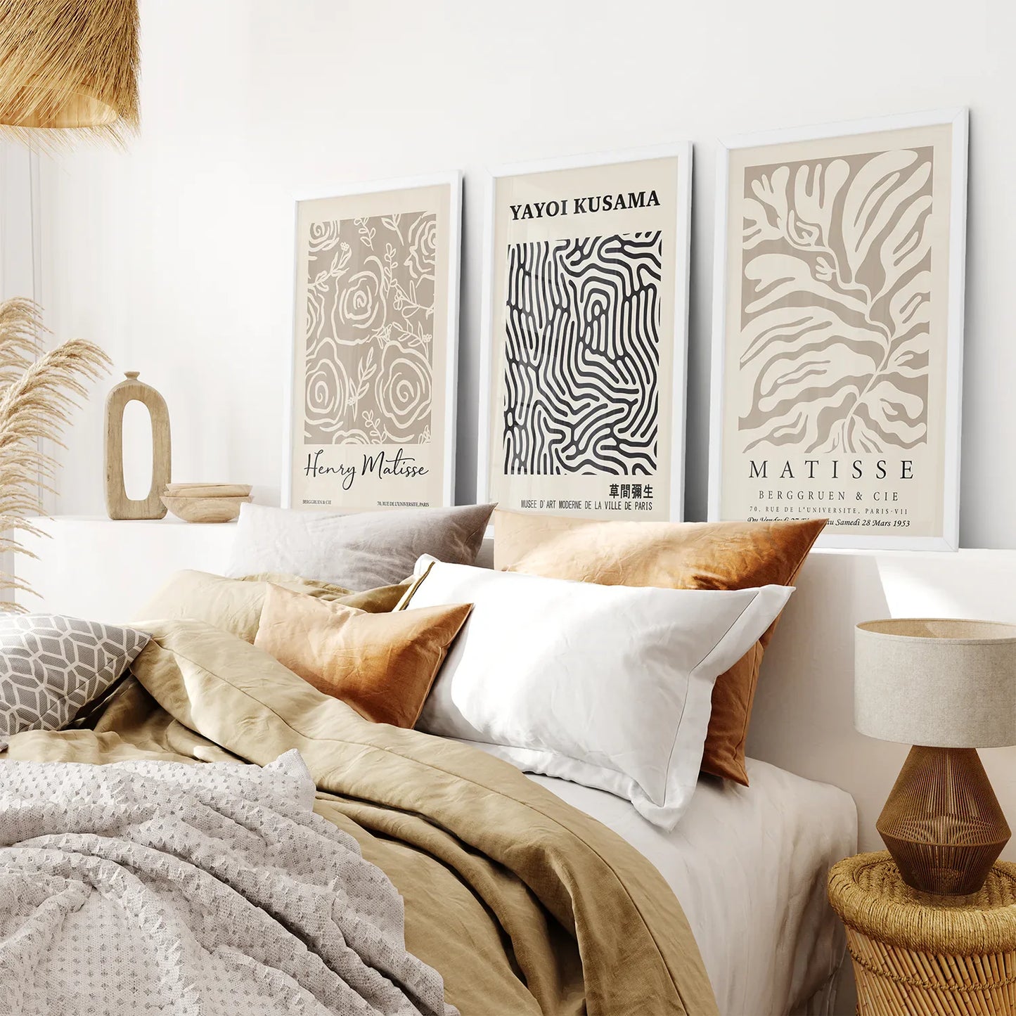 Set of 3 Pastel Beige Prints. Henri Matisse and Yayoi Kusama