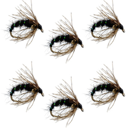 Black Holy Grail Caddis Pupa Emerger 6 Flies Hook Size 14