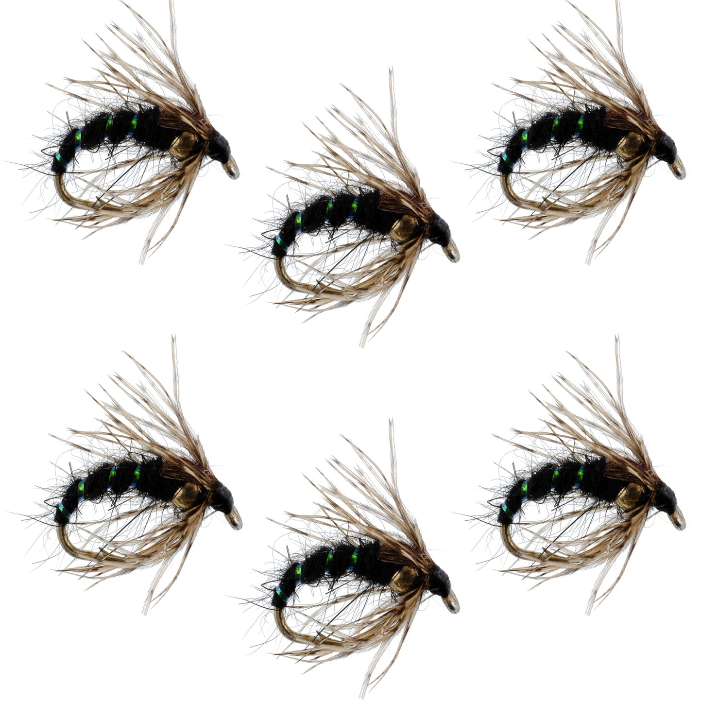 Black Holy Grail Caddis Pupa Emerger 6 Flies Hook Size 16