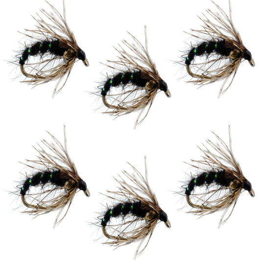Black Holy Grail Caddis Pupa Emerger 6 Flies Hook Size 16