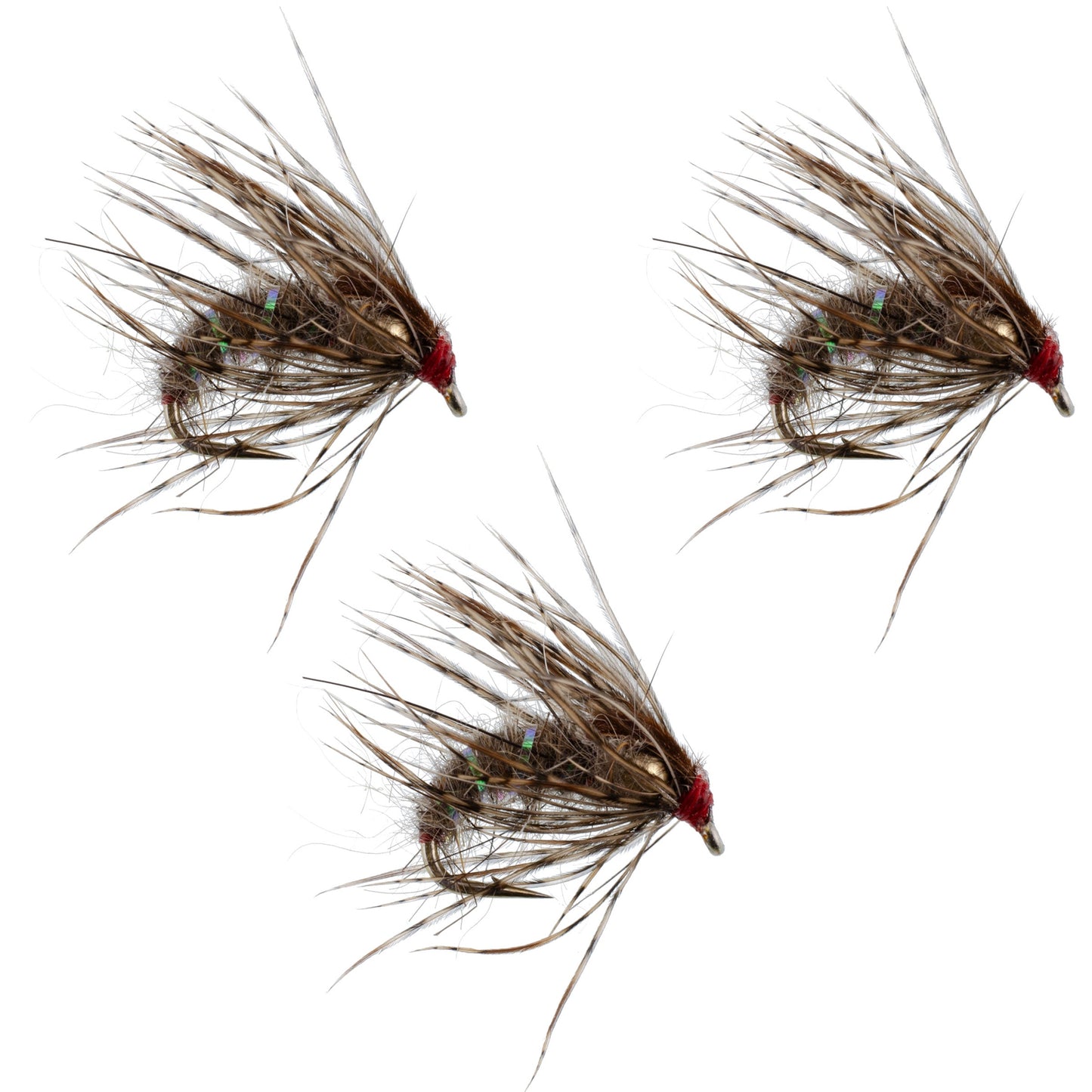3 Pack Hares Ear Holy Grail Caddis Pupa Emerger Flies Hook Size 16