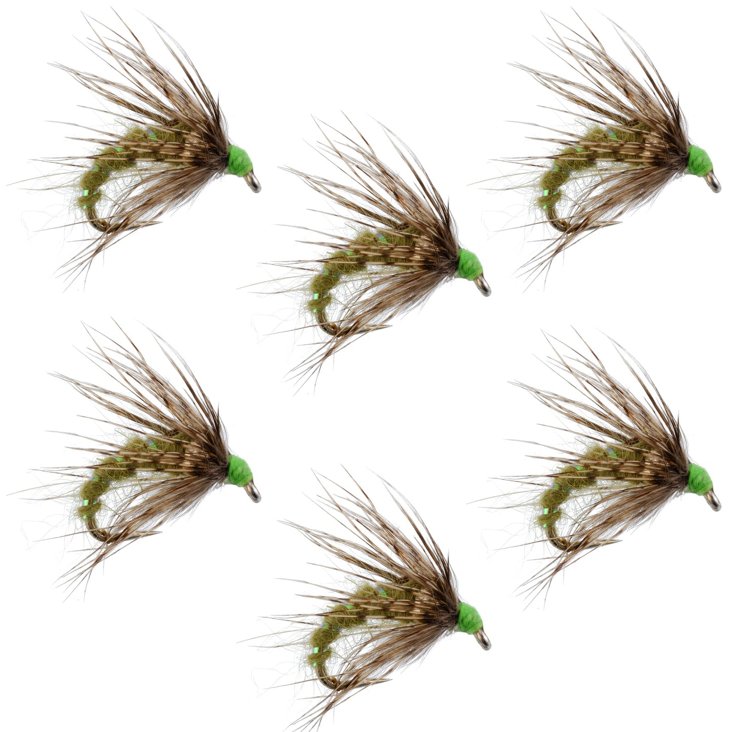 Olive Holy Grail Caddis Pupa Emerger 6 Flies Hook Size 12