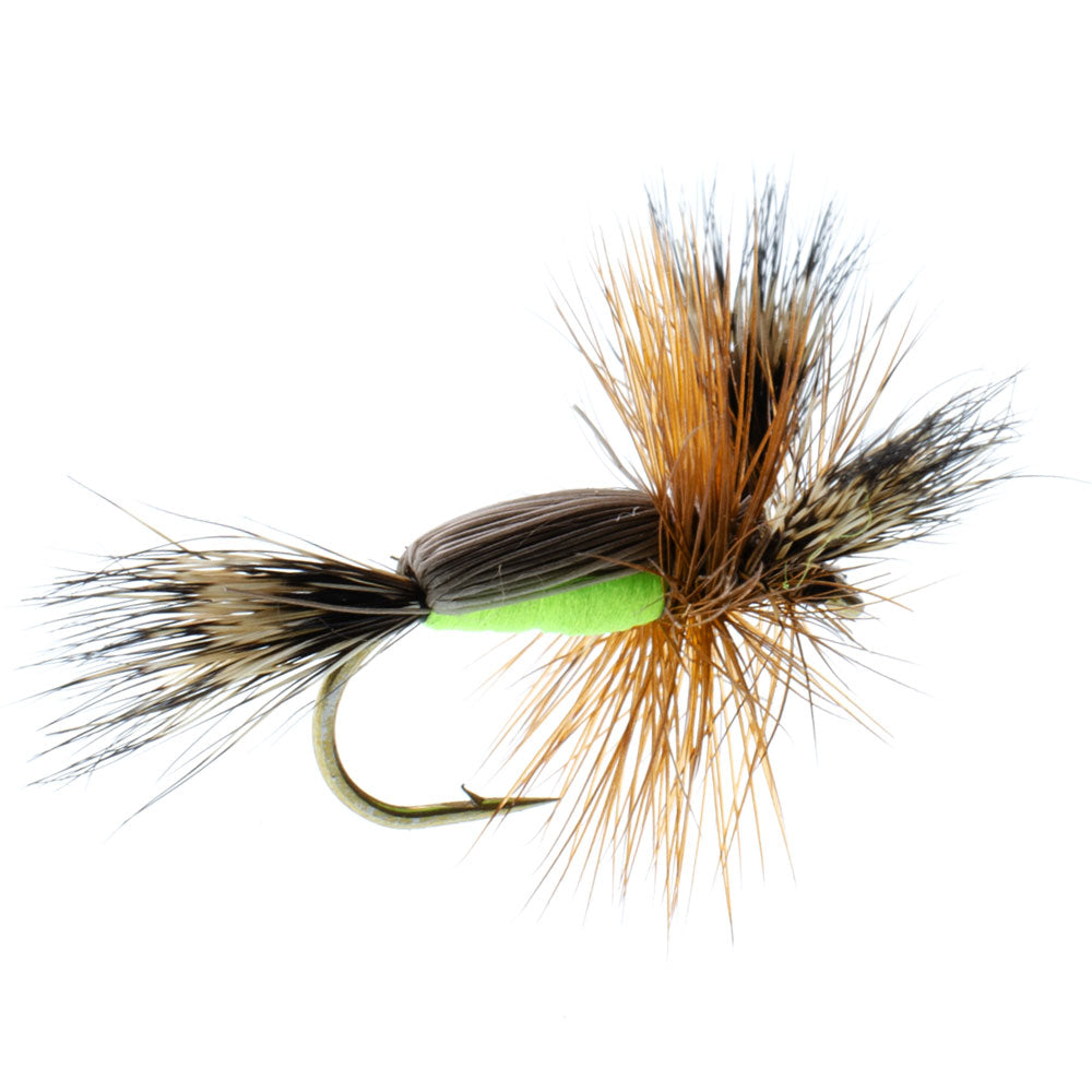 Barbless Chartreuse Humpy Hair Wing Dry Fly - 1 Dozen Flies Size 12