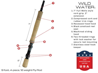 Deluxe Fly Fishing Kit, 12wt Rod | 9ft | 4-piece | Wild Water Fly Fishing