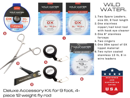 Deluxe Fly Fishing Kit, 12wt Rod | 9ft | 4-piece | Wild Water Fly Fishing