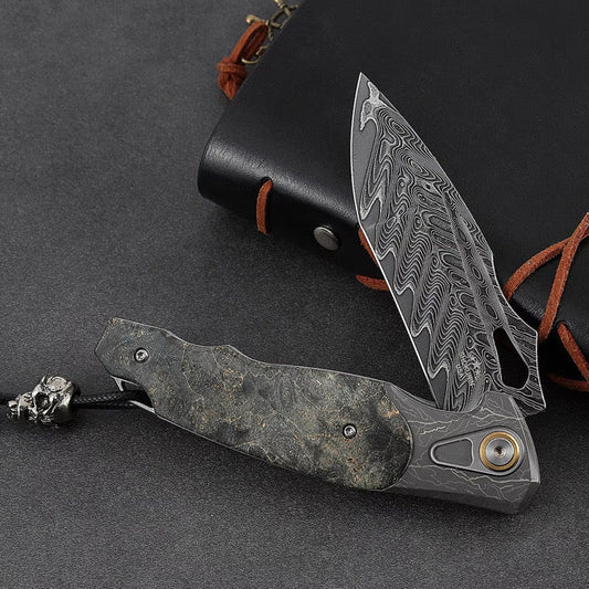 Feoh Japanese Damascus Pocket Knife VG10 with Stained Maple Burl Handle