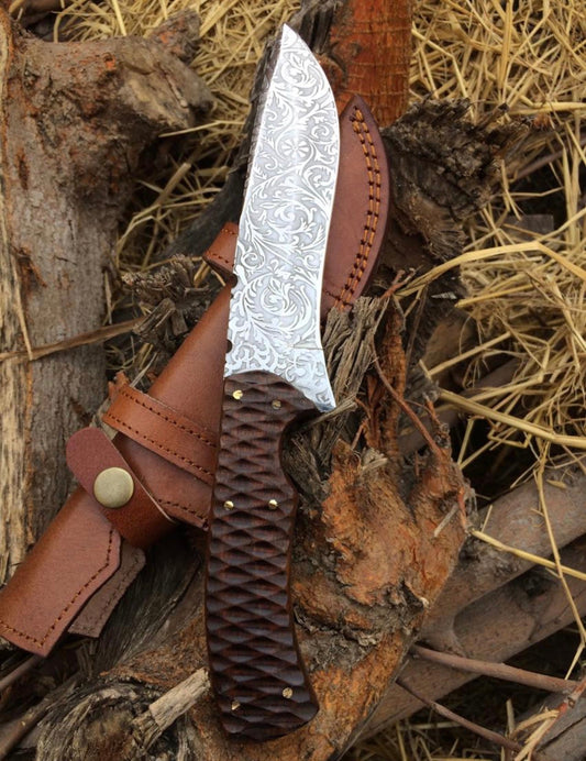 D2 Steel Engraved Hunting Knife