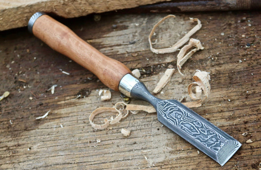 Premium Damascus Chisel for Wood Carving - 4x1 Inches Blade