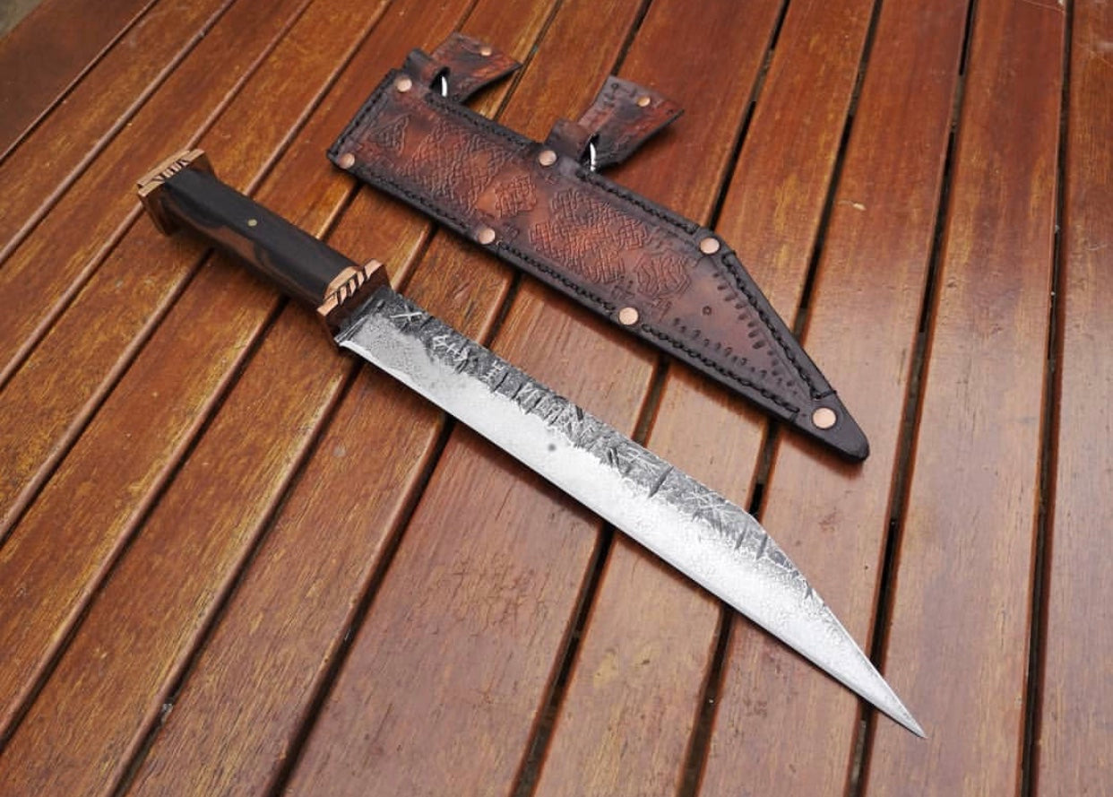 Custom Handmade Hand Forged 1095 Steel Viking Seax Knife with Rosewood Handle and Brass Guards - 12 inches by KBS Knives Store