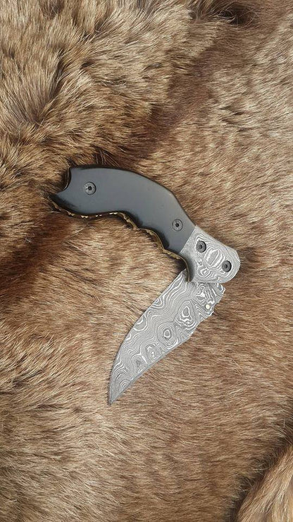 Everyday Carry Custom Handcrafted Damascus Steel Folding Pocket Knife with Buffalo Horn & Damascus Bolster Handle – The Legacy