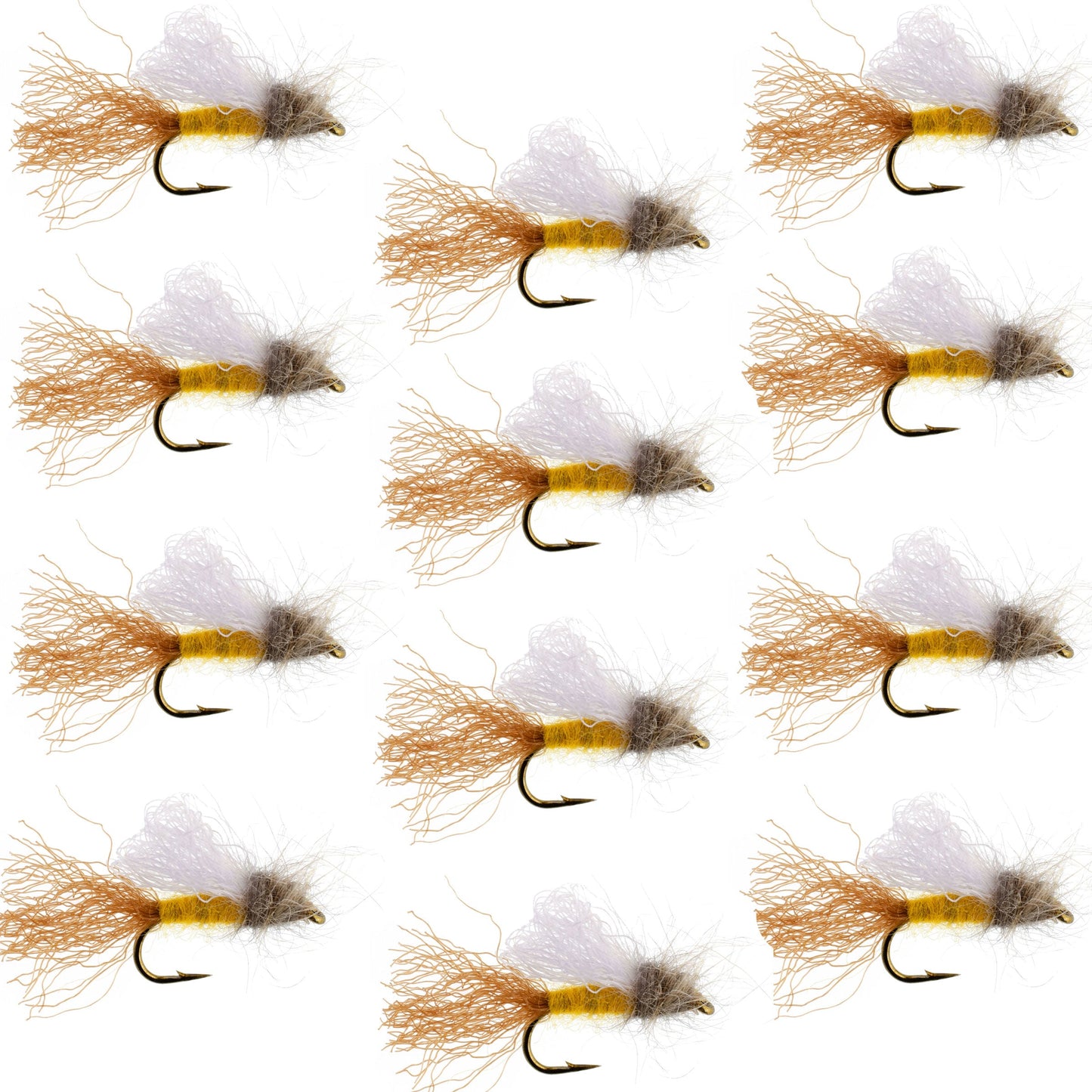 Amber Iris Caddis Emerger Caddis  Trout Dry Fly - 12 Flies Hook Size 16