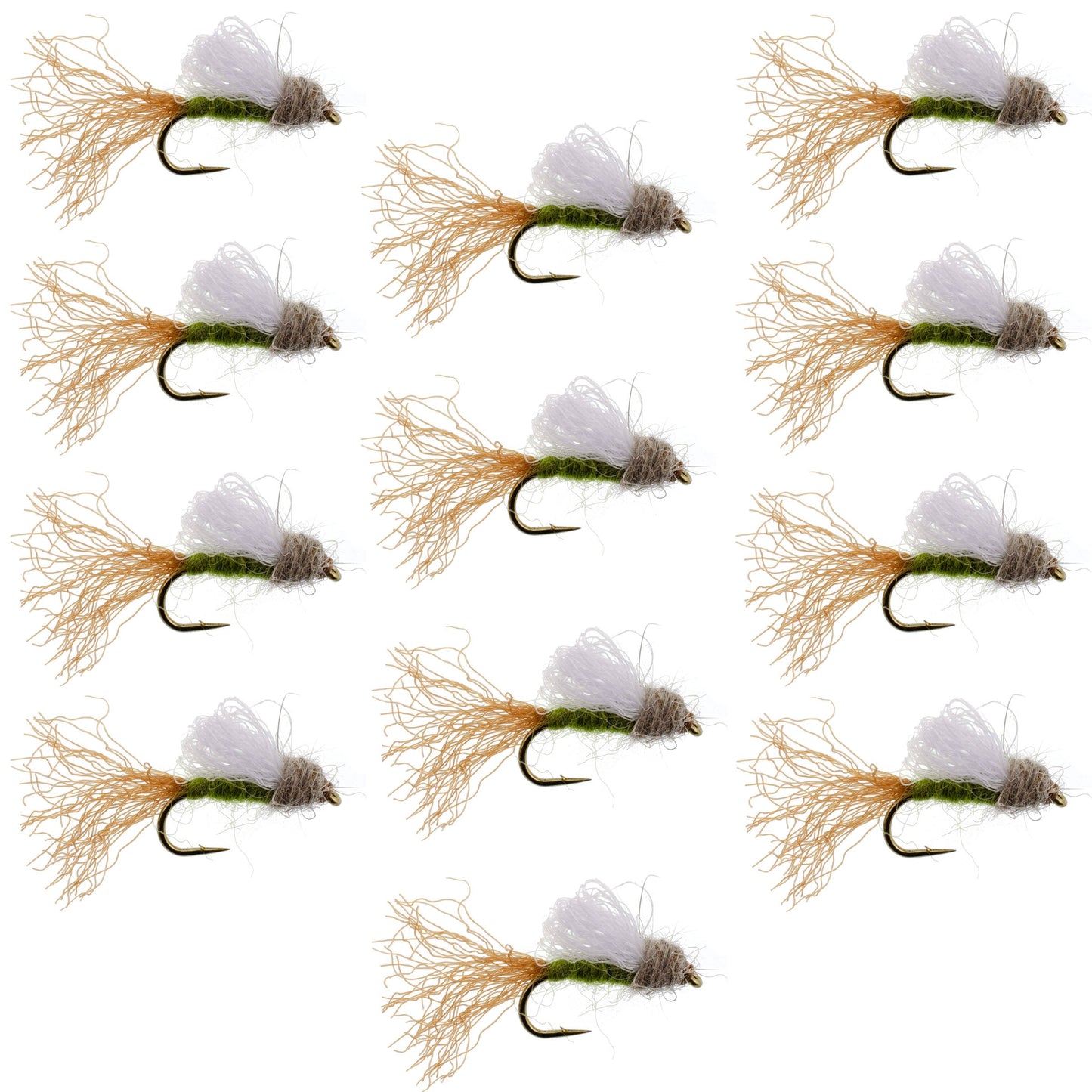 Olive Iris Caddis Emerger Caddis  Trout Dry Fly - 12 Flies Hook Size 14