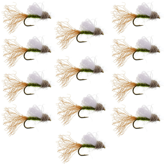 Olive Iris Caddis Emerger Caddis  Trout Dry Fly - 12 Flies Hook Size 16