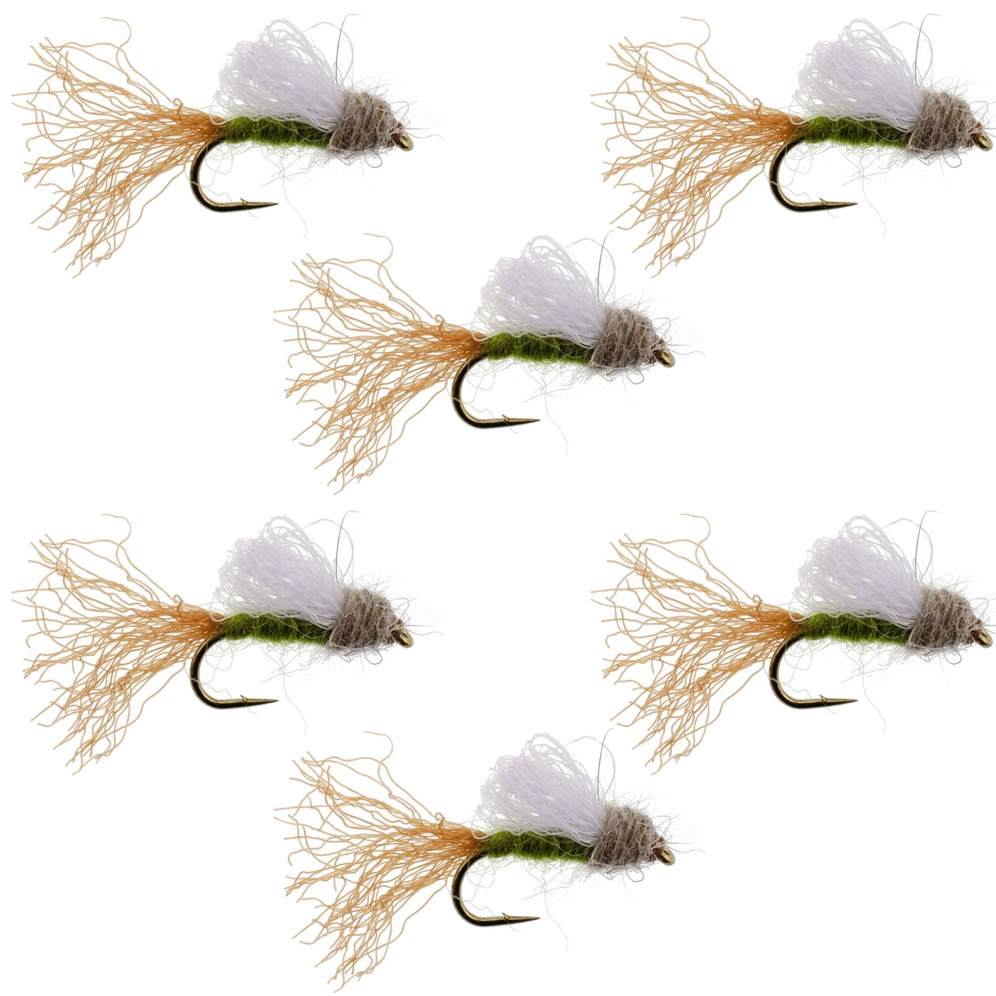 Olive Iris Caddis Emerger Caddis  Trout Dry Fly - 6 Flies Hook Size 16