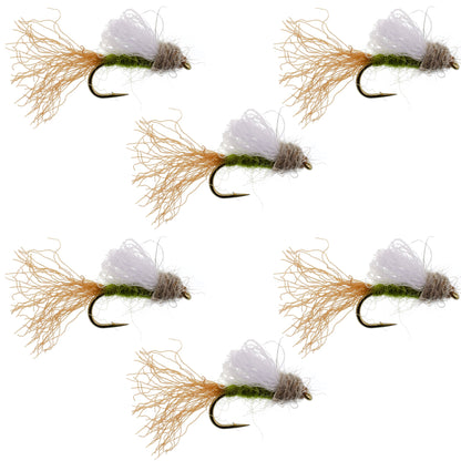 Olive Iris Caddis Emerger Caddis  Trout Dry Fly - 6 Flies Hook Size 14