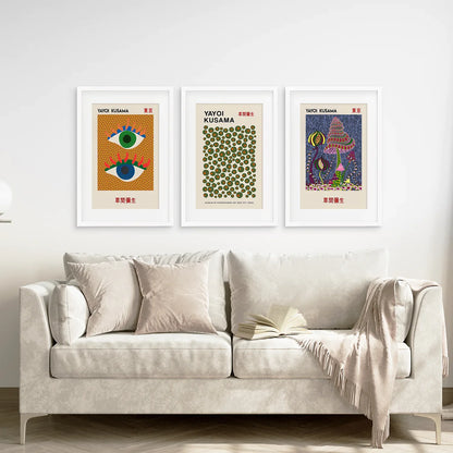 Yayoi Kusama Exhibition Wall Art Set of 3 Prints