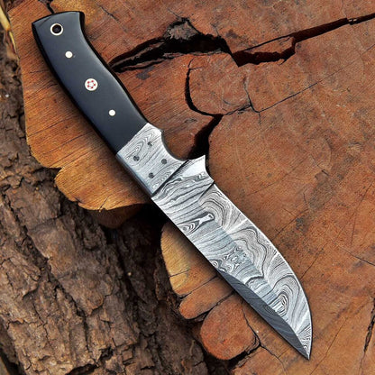 Ridgeback Ranger-Custom Handcrafted Damascus Steel Hunting Knife with Buffalo Horn Handle and Damascus Bolster