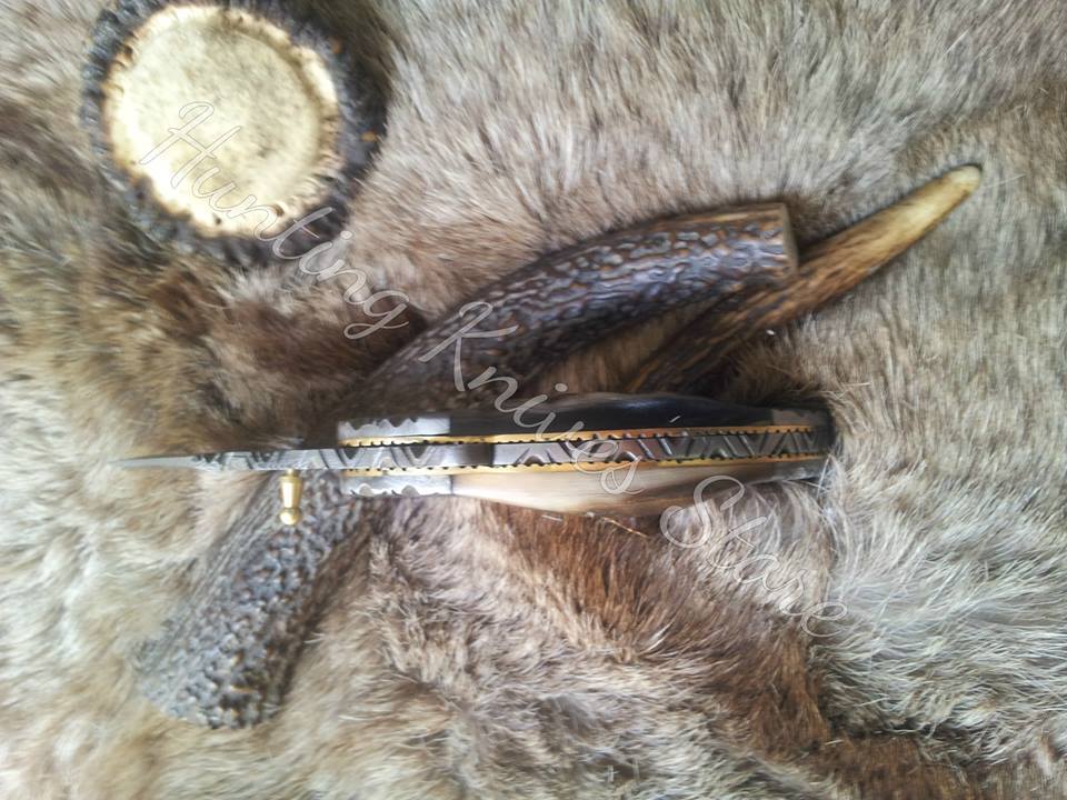 Everyday Carry Damascus Steel Folding Pocket Knife with Sheep Horn Handle – The Ram’s Edge